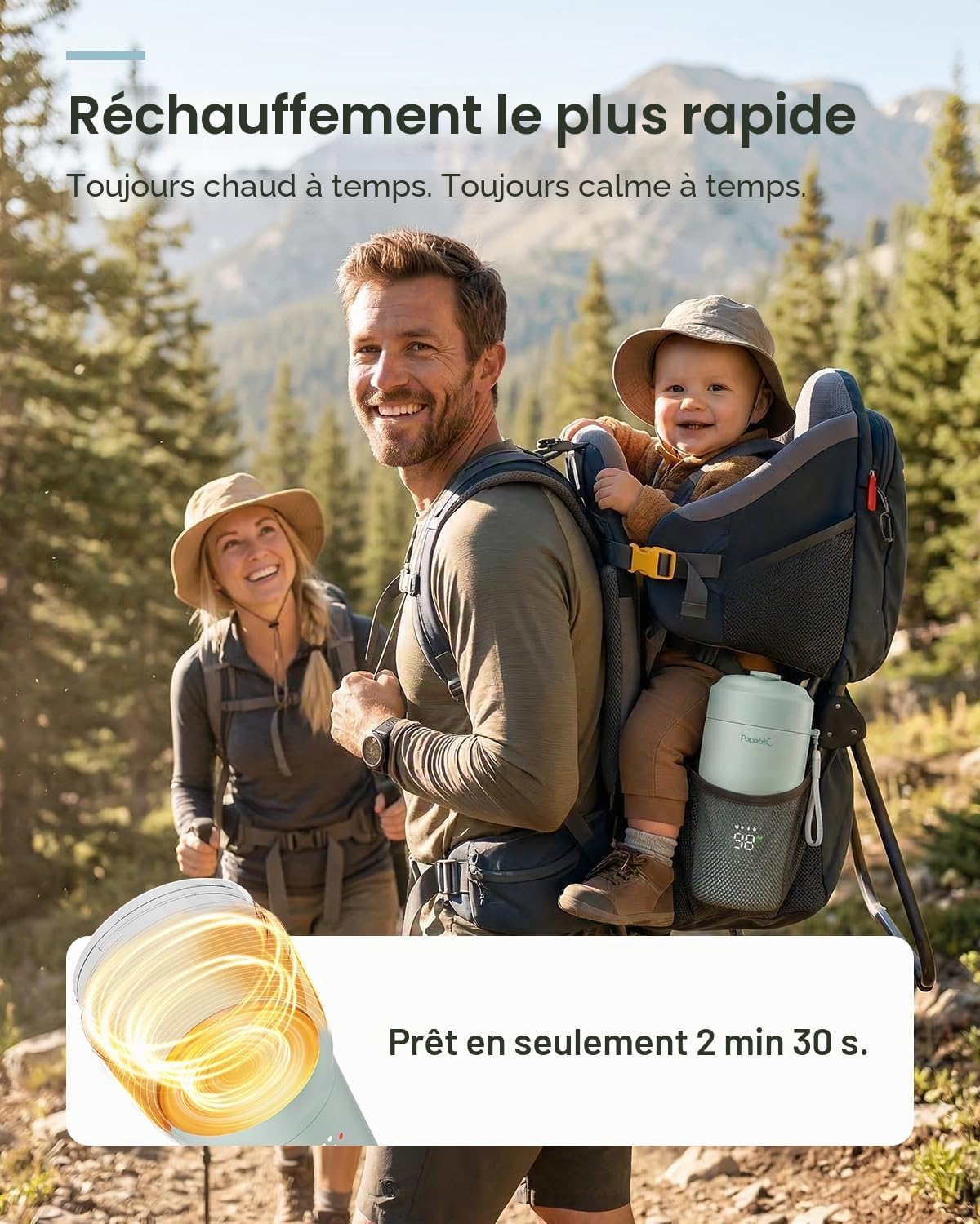 Papablic Chauffe-biberon portable Pro — Chauffage le plus rapide de 115 W, stérilisateur intégré, 8 flux par charge, 5 réglages de température et garde au chaud pour le lait maternel et la formule