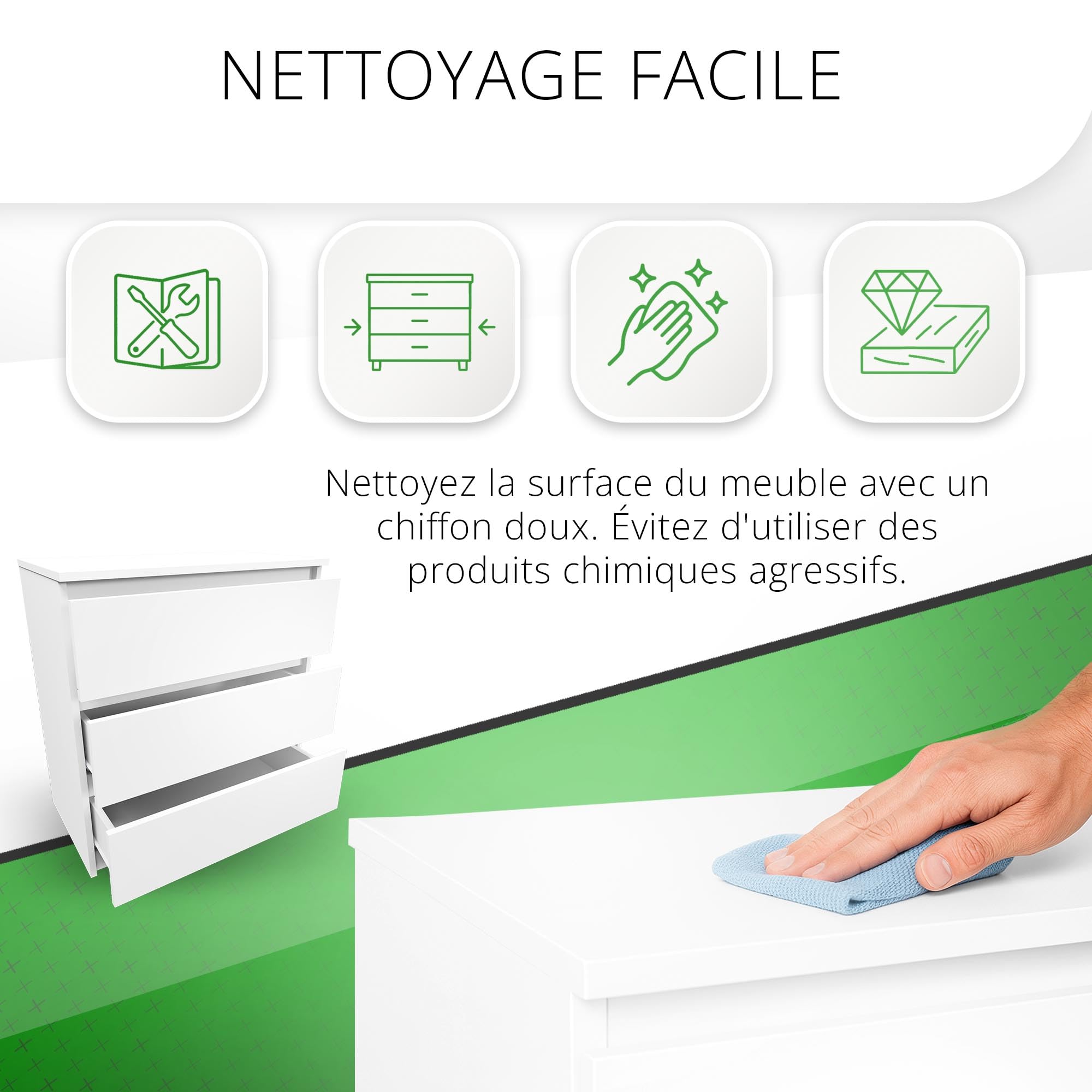 CDF Malwa M3 Commode Blanc Brillant Meuble pour Documents Petit Objet Idéal pour Salon, Chambre à Coucher, Chambre d'enfant, Chambre d'adolescent et Bureau, 3 tiroirs spacieux, Table de Chevet