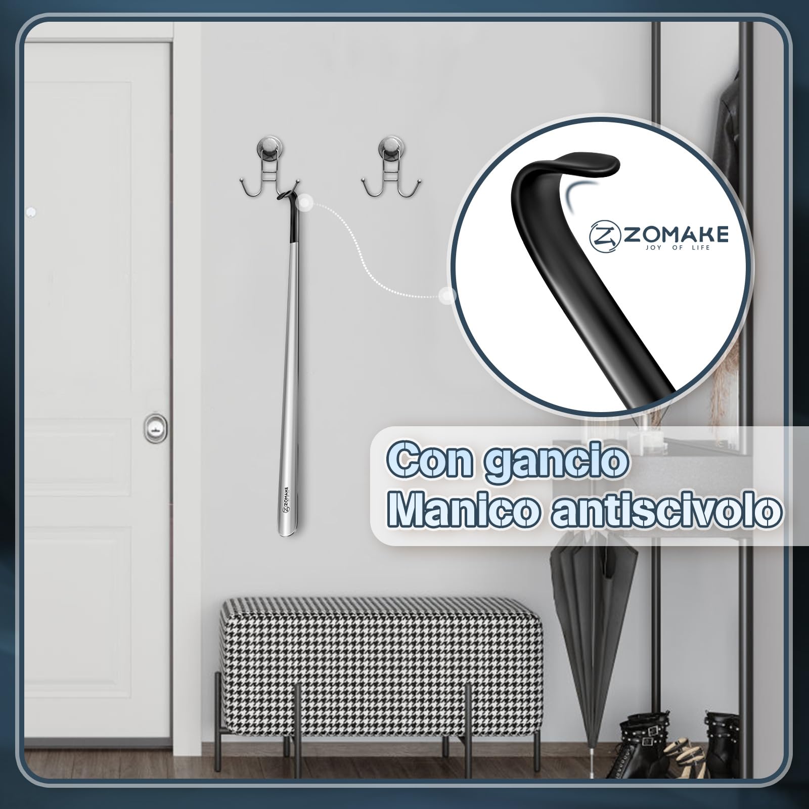 ZOMAKE Calzascarpe Lungo, Calza Scarpe Metallo Extra Lungo, Calzante per Scarpe Acciaio Inossidabile, Shoe Horn per Uomini Donne Anziani