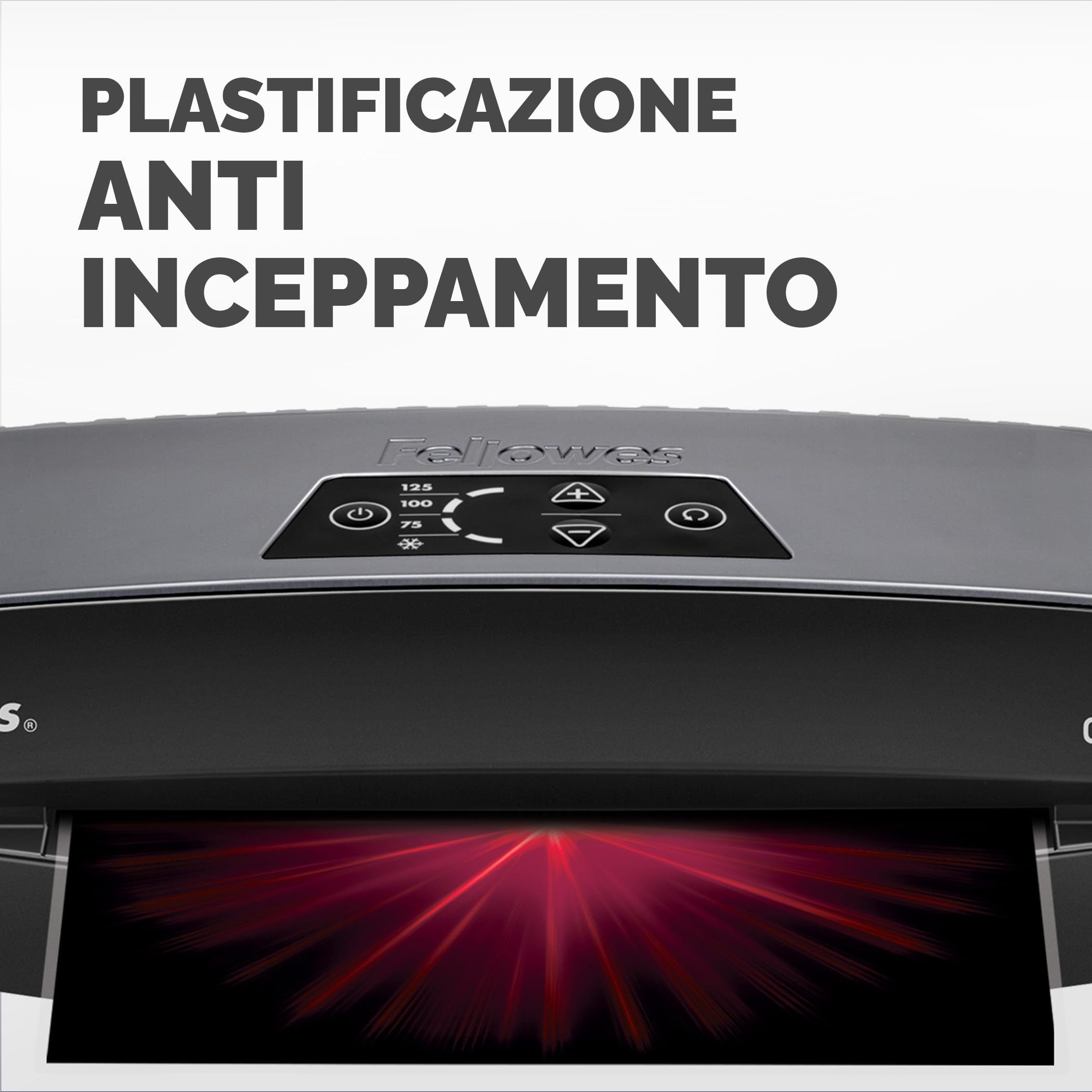 Fellowes Plastificatrice A3 Calibre per piccoli uffici, Pronta in 1 minuto con Spegnimento e modalità Riposo, 80-125 Micron, Kit con 10 fogli A4 per plastificazione incluso, Nero
