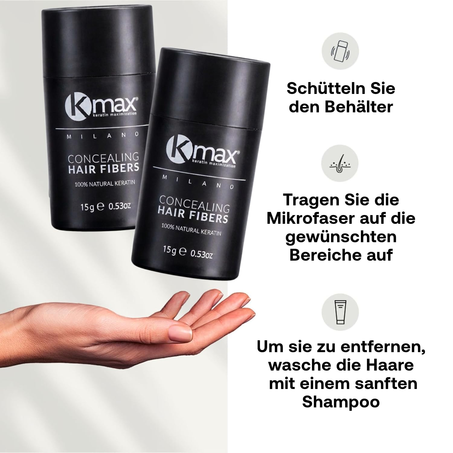Kmax Haarpuder aus Keratin haare 15 g, Professionelles volumen puder haare natürliche, ansatzpuder zur Abdeckung von Kahlstellen – Schwarz