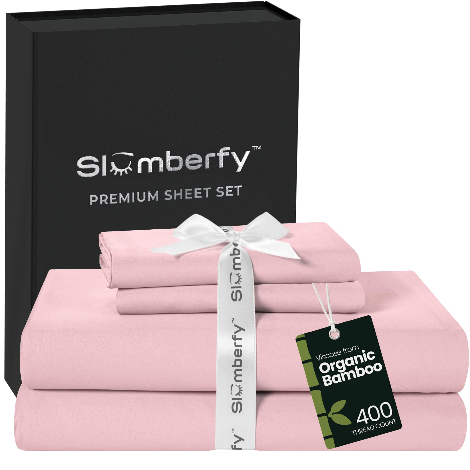 Slumberfy Viscose-Bamboo Bed Sheets, King, Cooling Deep Pocket, Light Pink