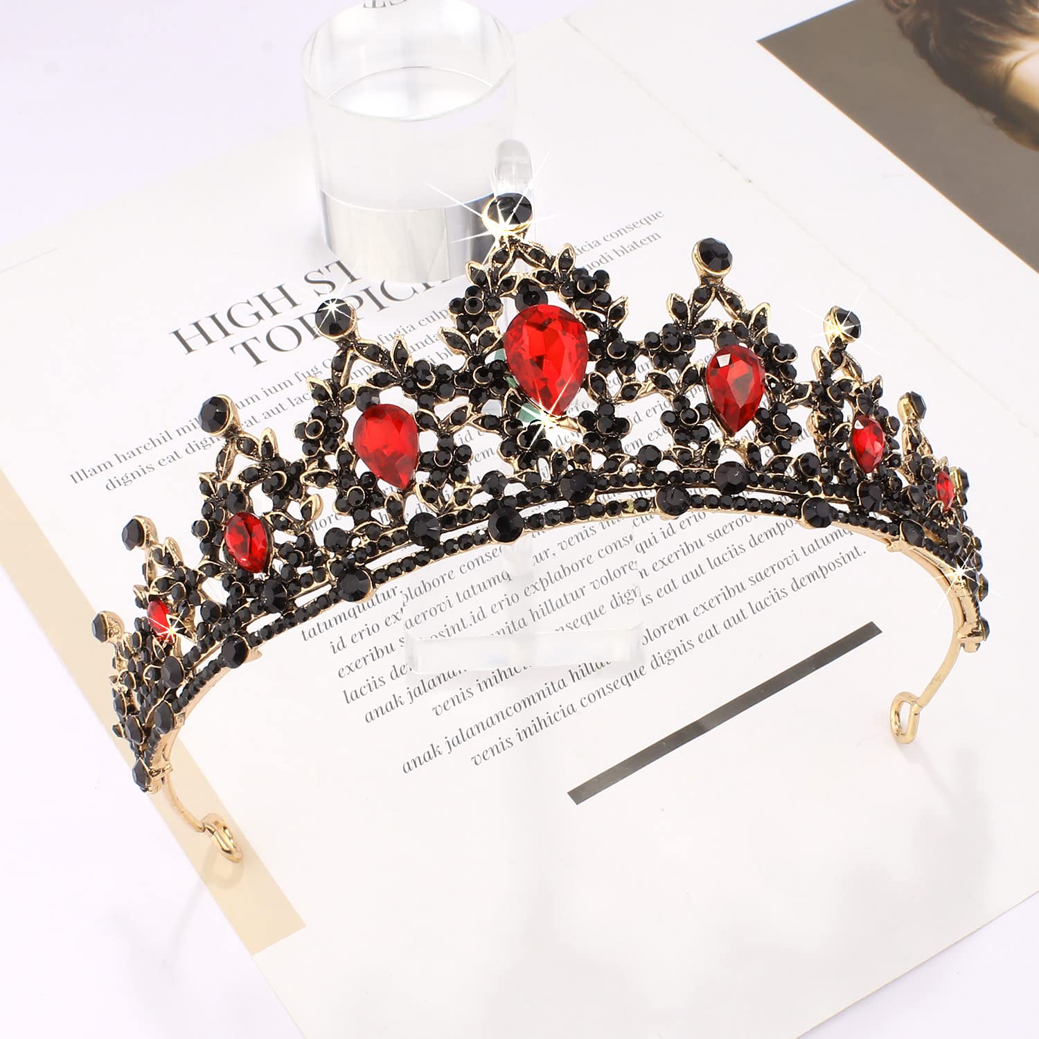 SuPoo Wedding Crowns for Women Tiara for Girls Crystal Princess Queen Crown Rhinestone Birthday Tiara Headband Red Black image 2