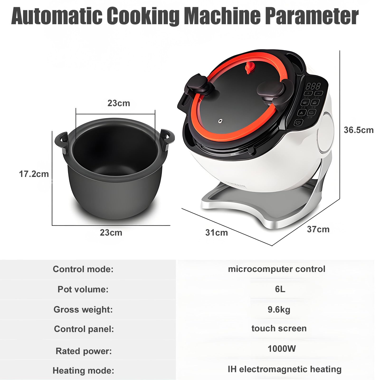 Komercyjny robot kuchenny wielofunkcyjny do mieszania – pojemność 6 litrów, ogrzewanie IH, ogrzewanie przestrzenne 360°, system gotowania o dużej objętości, do użytku domowego, powolnego gotowania,