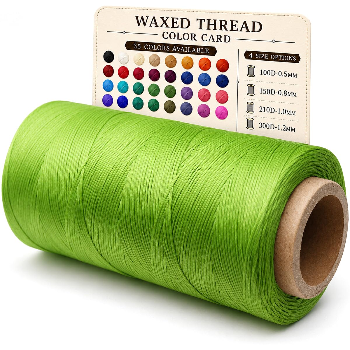 Flat Waxed Thread for Leather Sewing Wax String Polyester Cord Craft Stitching Bag Bookbinding Sail Bracelet Braid Jewelry DIY (0.5mm 100D, Bright Green)