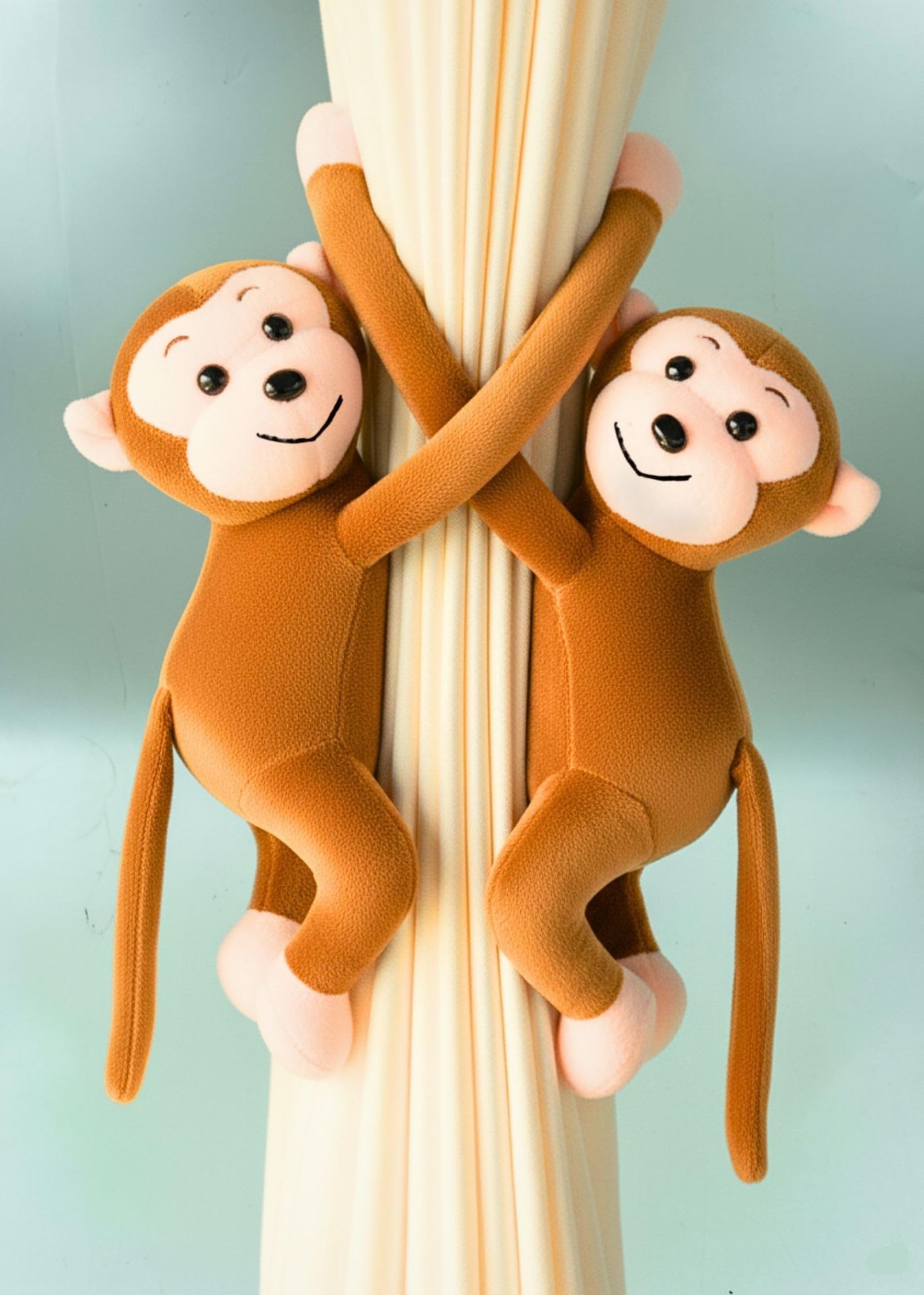 Tickles 2 Pcs Monkey Soft Plush Toy Curtain Tiebacks Holder Clip for Children Living Room Decoration Accessories Window Curtain Decoration (Size: 28 cm Color: Light Brown)-image-6