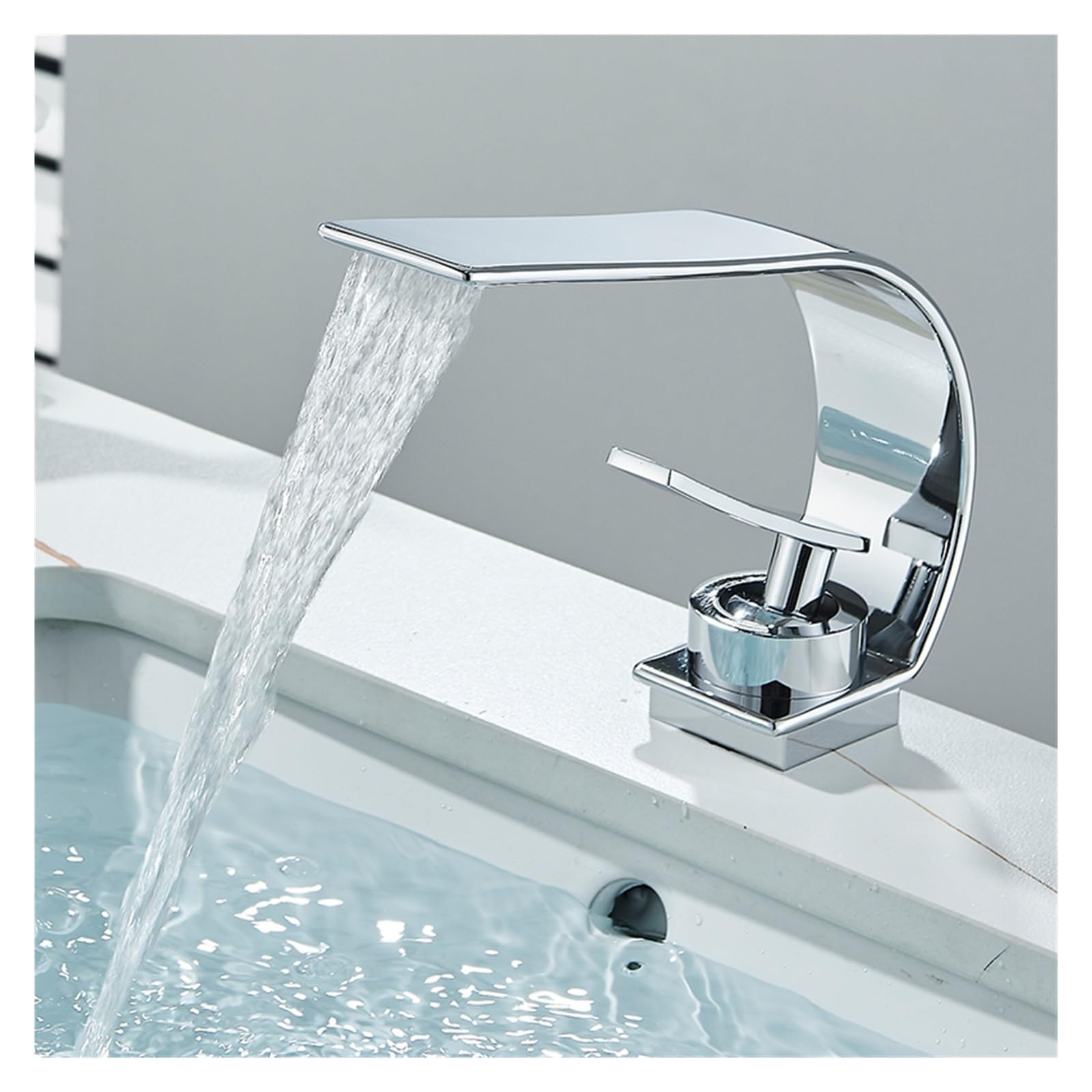 Grifo de lavabo cascada sobre encimera fabricado con materiales de alta gama 2