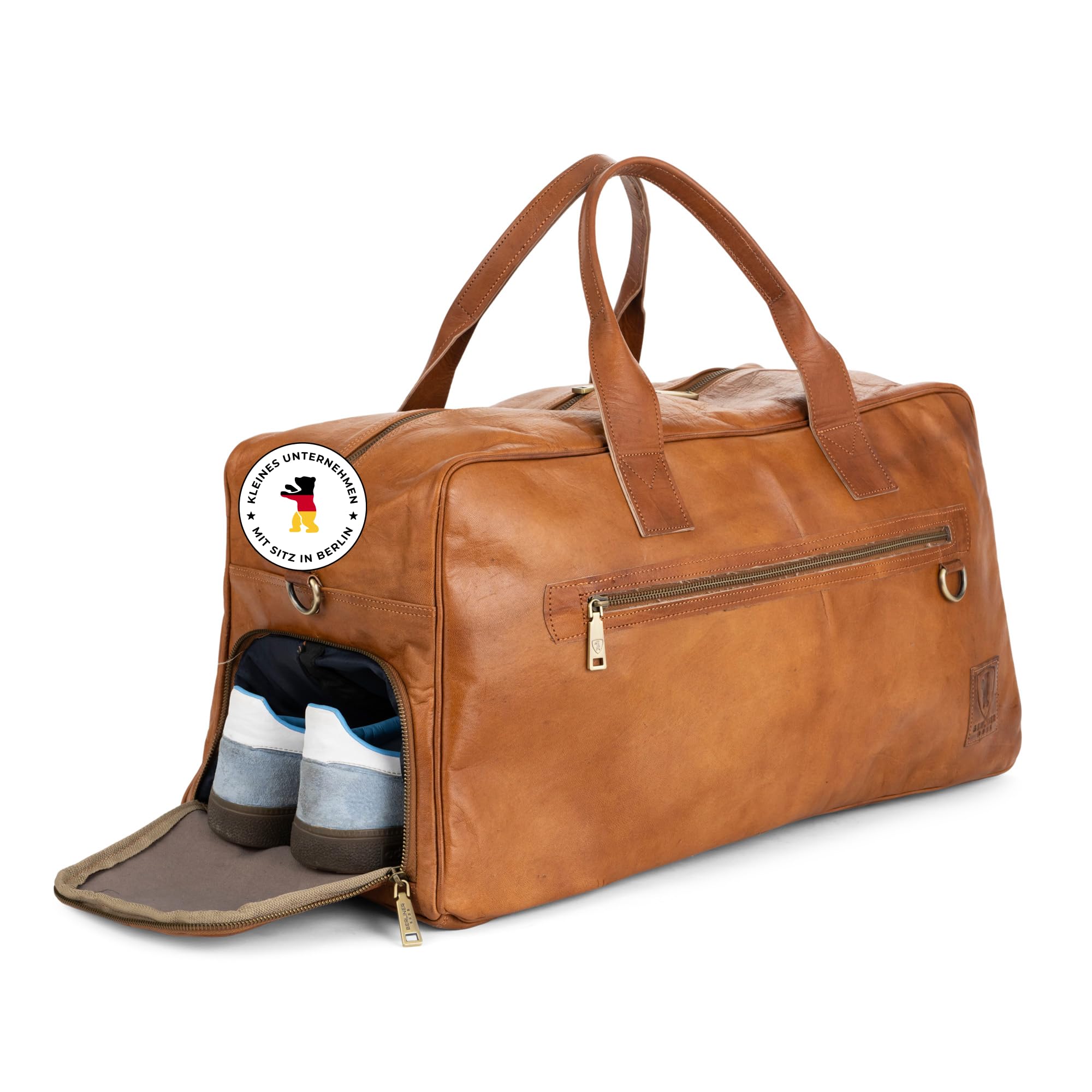 Berliner Bags Vintage Weekender Austin XL mit Schuhfach aus Leder, Reisetasche für Damen und Herren - Braun