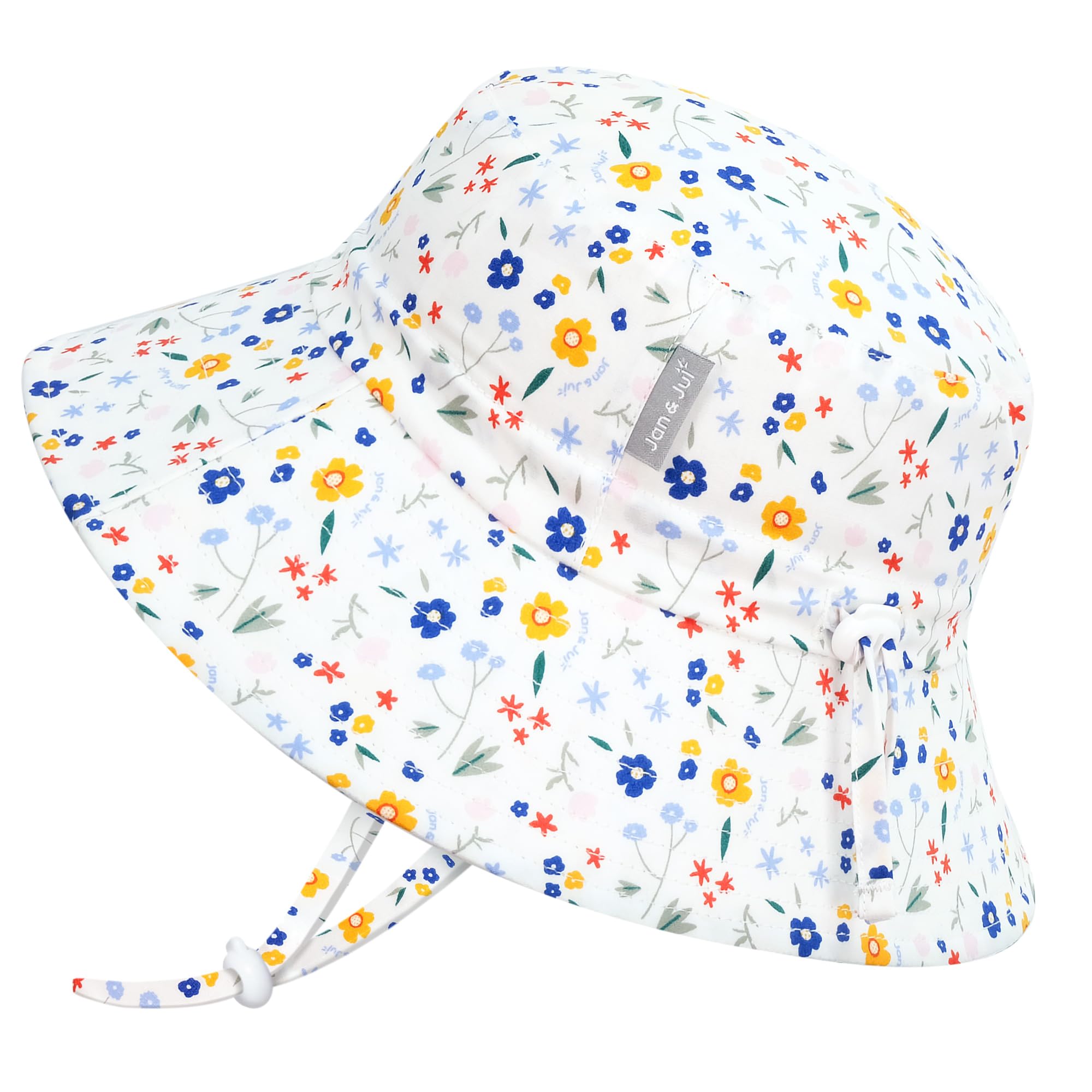 JAN & JUL Girls' Cotton Bucket Hat, Adjustable Sun-Hat with 50+ UPF for Babies and Toddlers (M: 6-24 Months, Meadow Flowers)