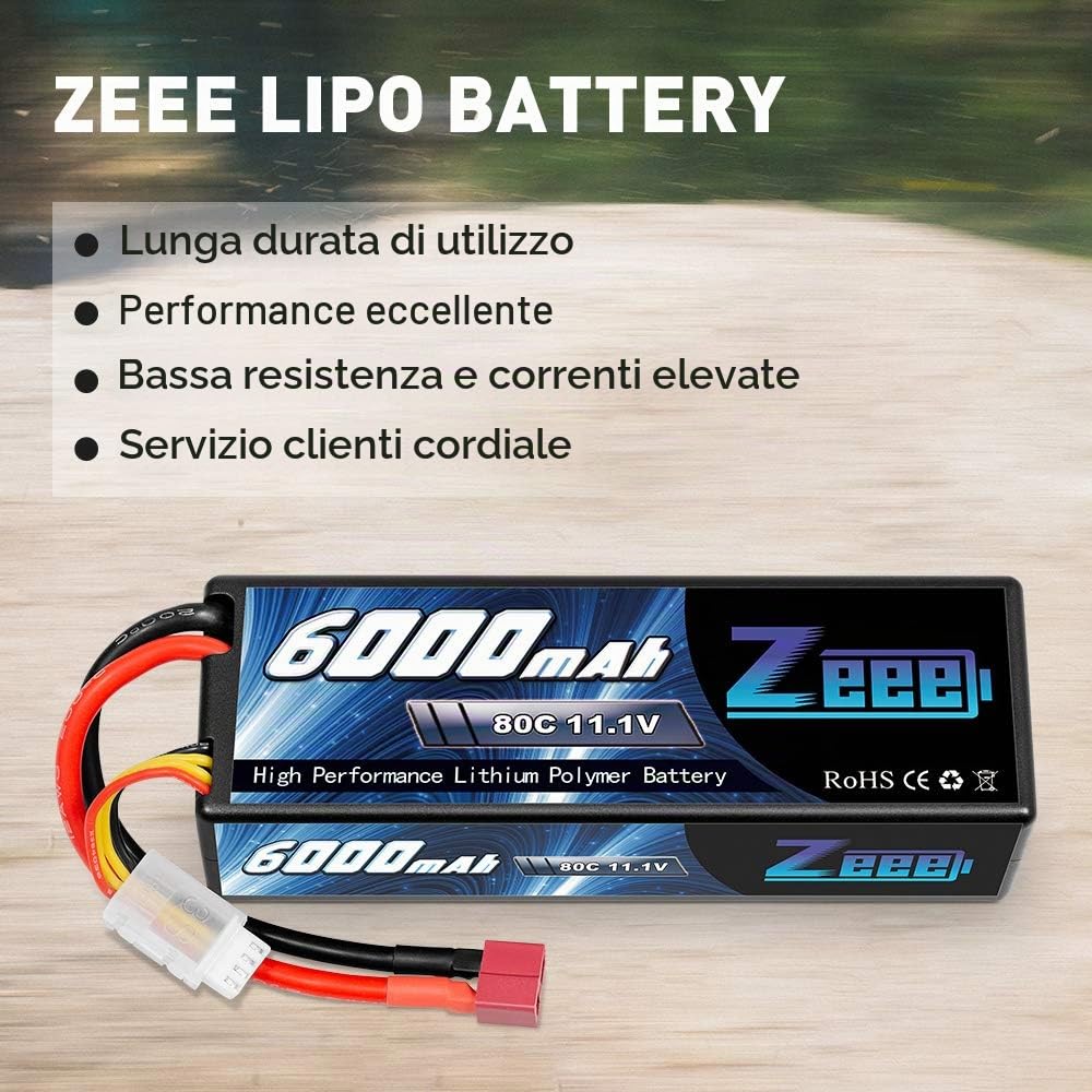 Zeee 3S Lipo Batteria 11,1V 80C 6000mAh Batteria RC Hardcase con Connectore Deans T Spina per RC Evader BX RC Veicolo Auto LKW Truggy RC Nave RC Modells RC Hobby