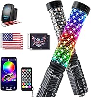 Vista 17 de Nilight Luz LED para látigo, 1 antena COB RGB de 2 pies con base de resorte, aplicación Bluetooth y control remoto, patrones de persecución