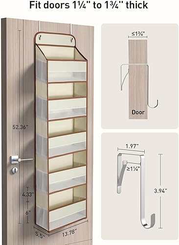 Miniatura 4 de Yecaye Organizador de puerta de 5 niveles con 15 bolsillos, carga de 44 libras sobre la puerta, organizadores de armario y almacenamiento no se
