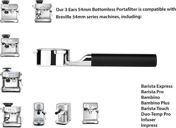 LILQ 54mm Bottomless Naked Lay Flat Portafilter Compatible with Breville Barista Express/Pro, Bambino, and More Includes 1820g Basket (Black Aluminum, 54mm Breville)