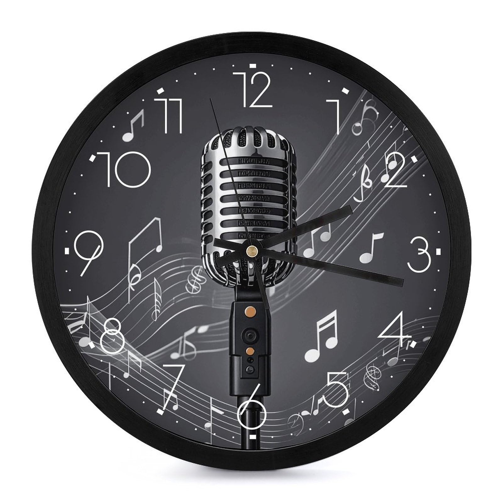 Petite horloge numérique décorative classique ronde motif microphone 25cm