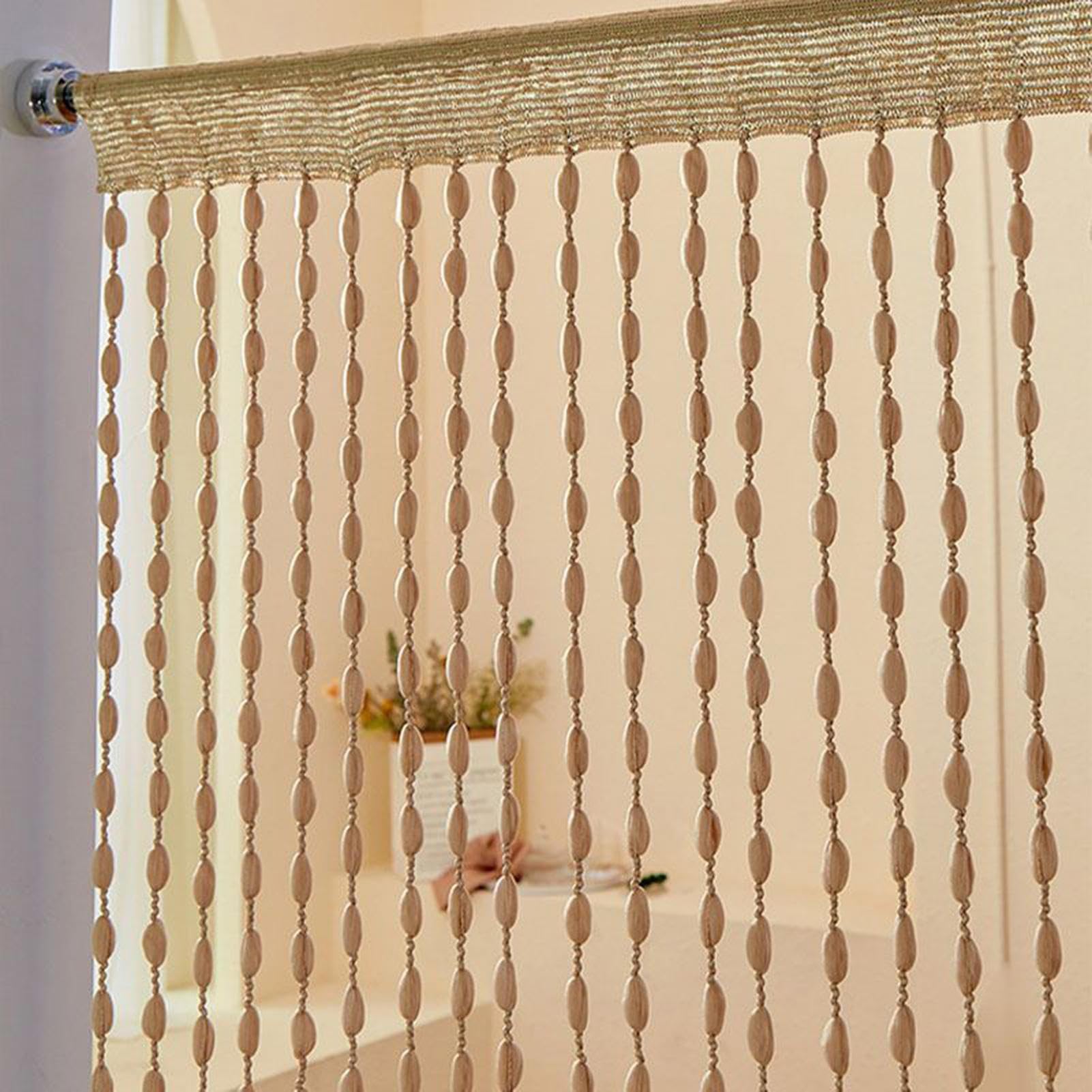 Cortina de Cuentas para Puerta de balcón (100 x 200 cm), diseño de Pompones de Madera