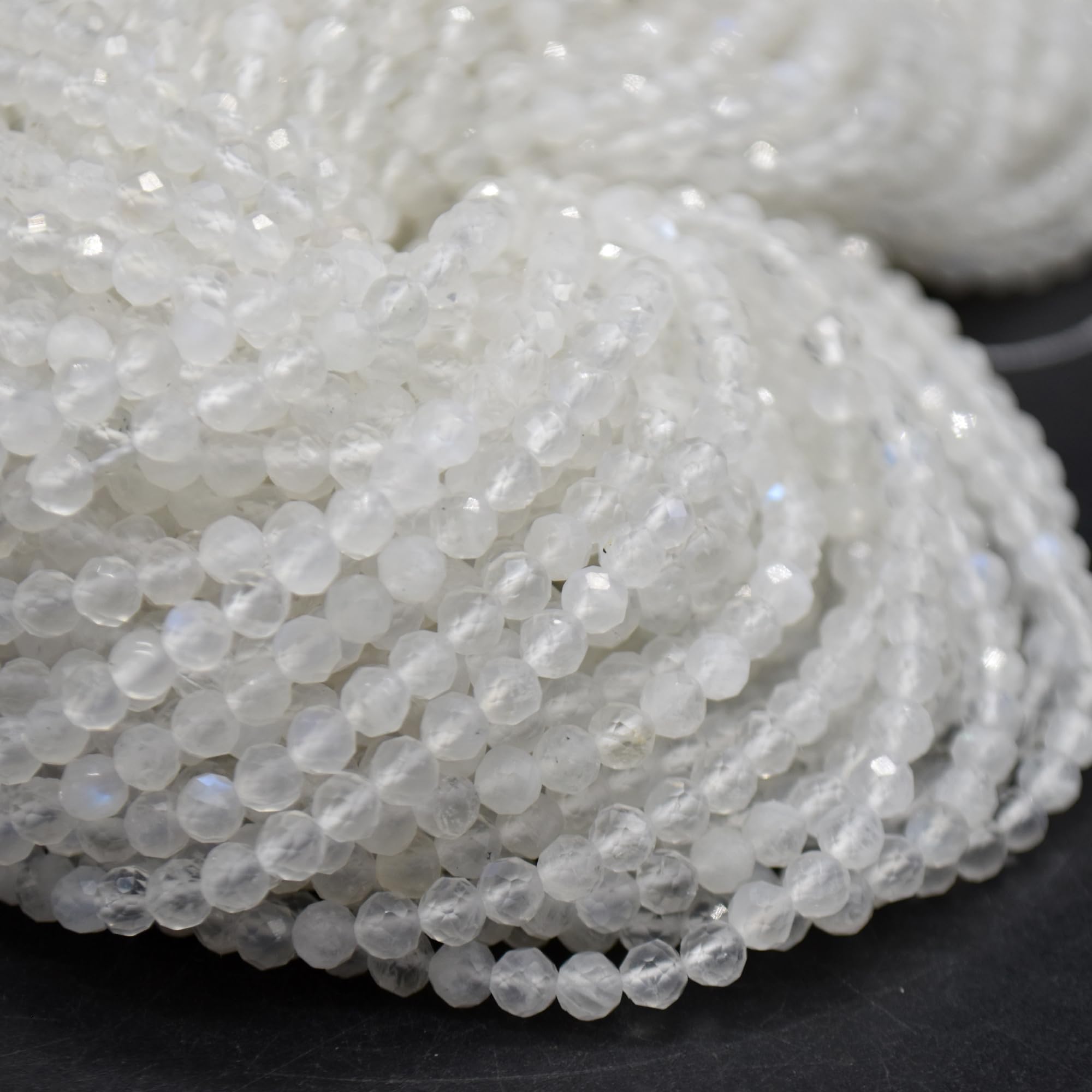 Rainbow Moonstone Semi-Precious Gemstone Faceted Round Beads - 4mm - 15" strand