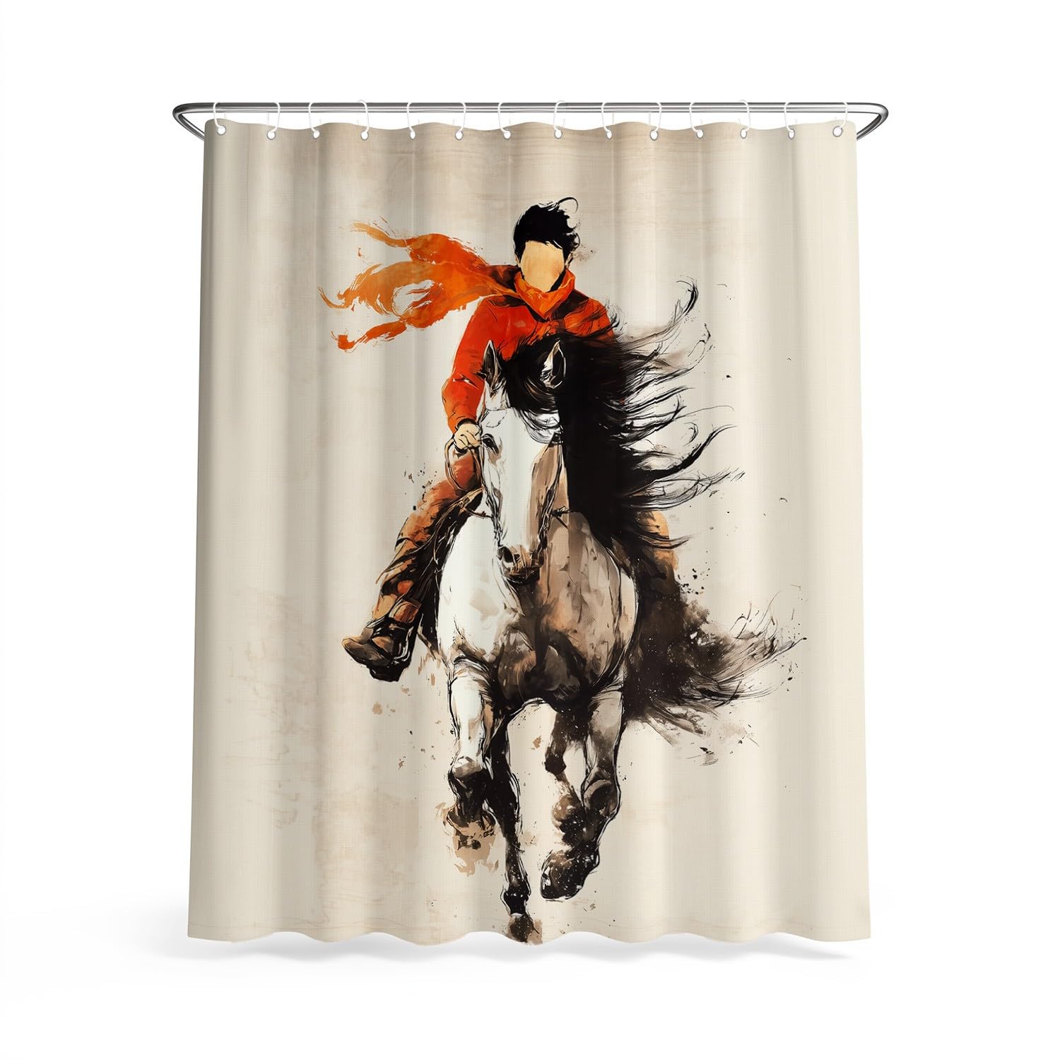 Generico Tenda da doccia Fantasia Cavallo Cowboy, Beige tenda da doccia Vintage per il bagno, tessuto in poliestere impermeabile con ganci 180 x 200 cm Per La Vasca Da Bagno Casa E Hotel Caravan