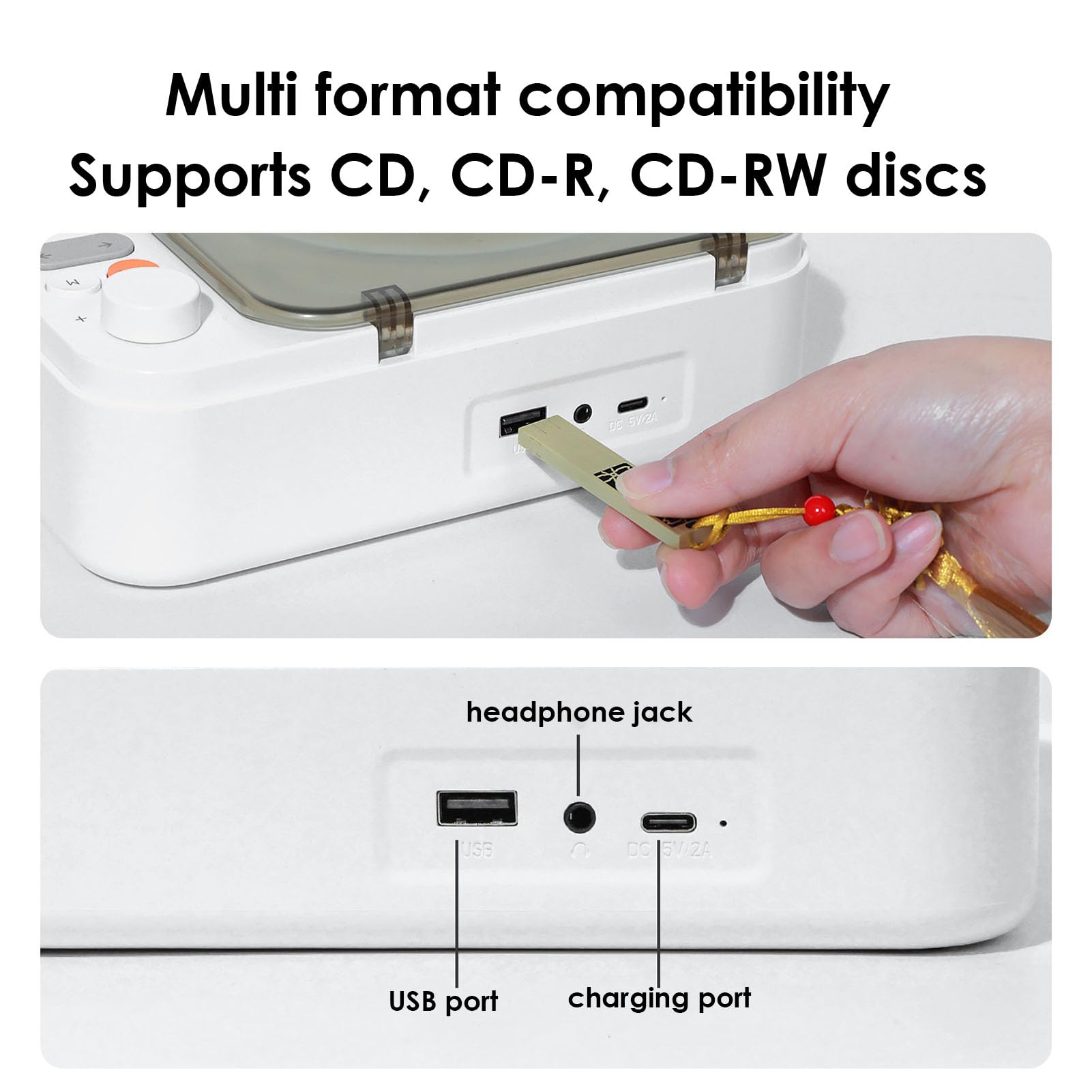 Fockety Lettore CD Portatile, Lettore Musicale con Doppio Altoparlante con Jack per Cuffie USB AUX per Telecomando, CD Desktop Bluetooth retrò per Ufficio Domestico