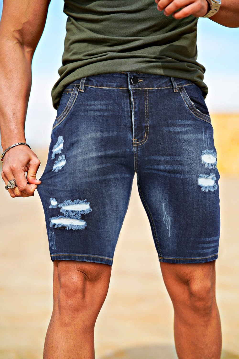 GINGTTO Men's Jean Shorts Ripped Slim Fit Stretch Denim Shorts - Image 4