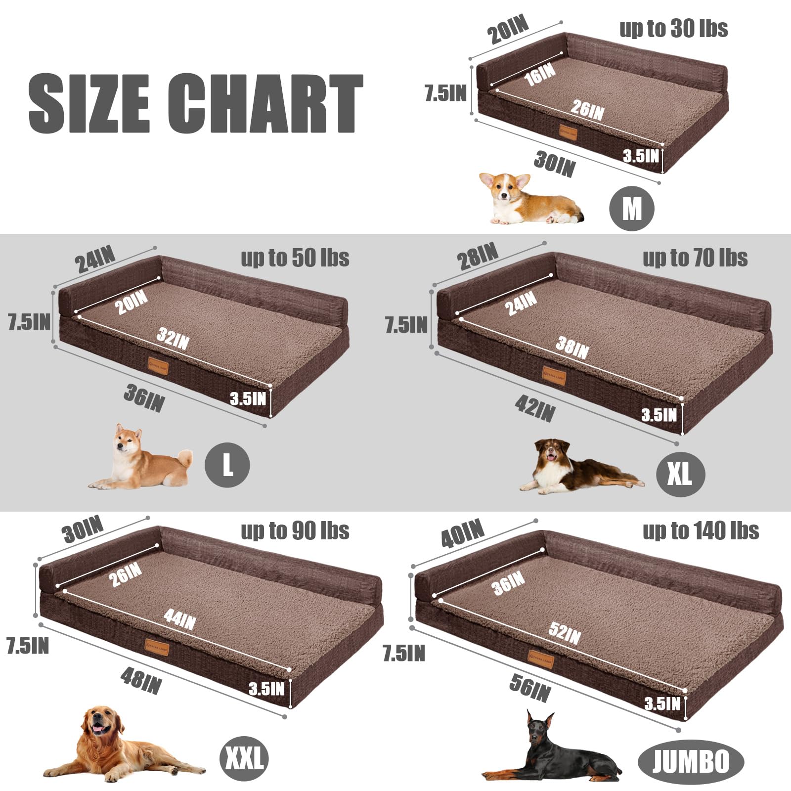 Patas Lague Cama ortopédica XL para perros de tamaño grande de 42 x 28 pulgadas, impermeable, sofá cama grande para mascotas con funda extraíble lavable, tapete suave y cómodo para mascotas con parte