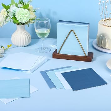 100Pcs Dusty Blue Disposable Cocktail Paper Napkins | Gradient Blue, 4 Colors, 5in,Cocktail Napkins for Fathers Day Birthday Baby Shower Anniversary Reception Party Supplies