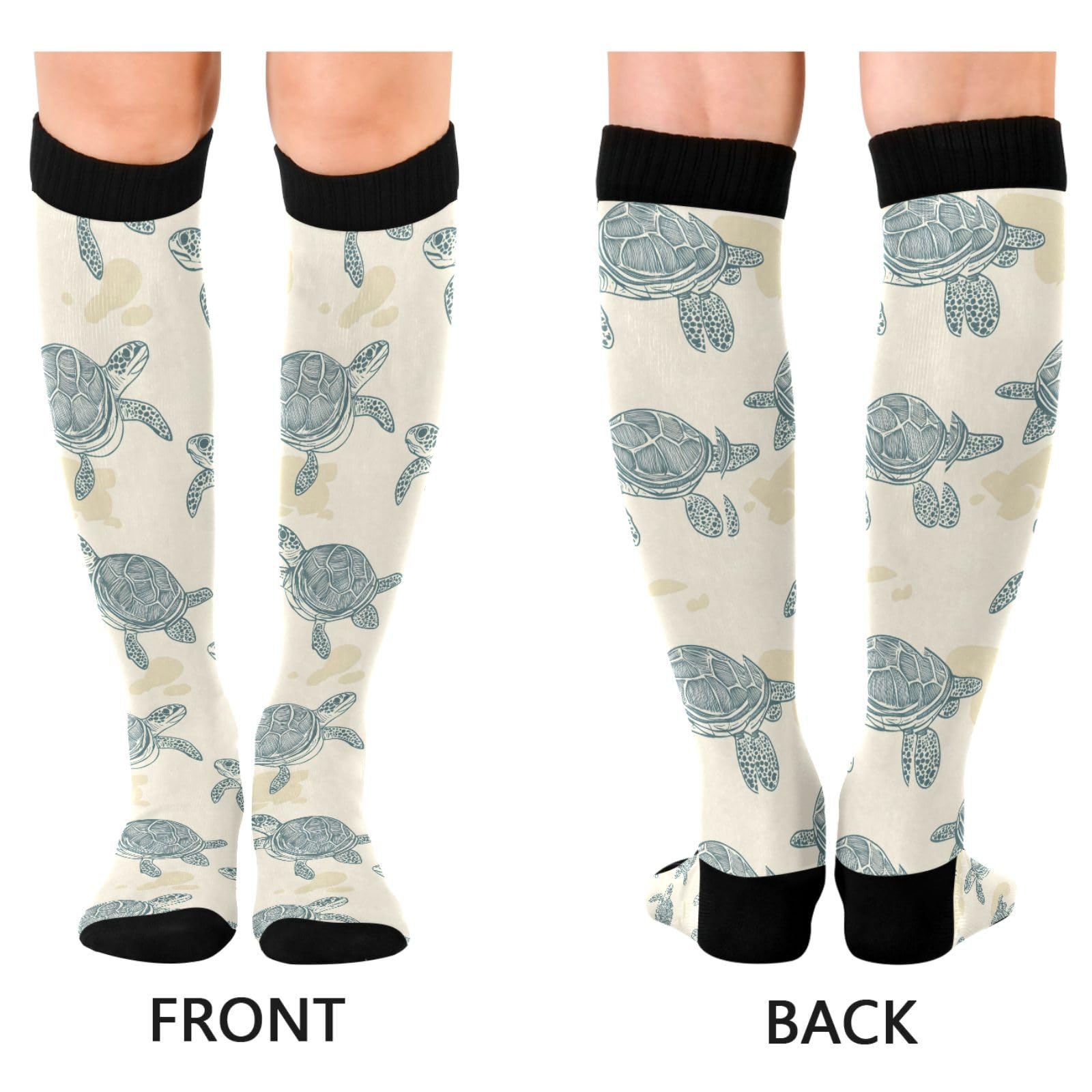 MFTJYO Sea Turtles Ocean Retro Women's Compression Socks for Women Men Knee High Socks Long Circulation for Athletic Running