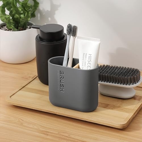 Miniatura 9 de Portacepillos de dientes, soporte para cepillo de dientes eléctrico de bambú, organizador de almacenamiento de baño para encimera, para pasta de