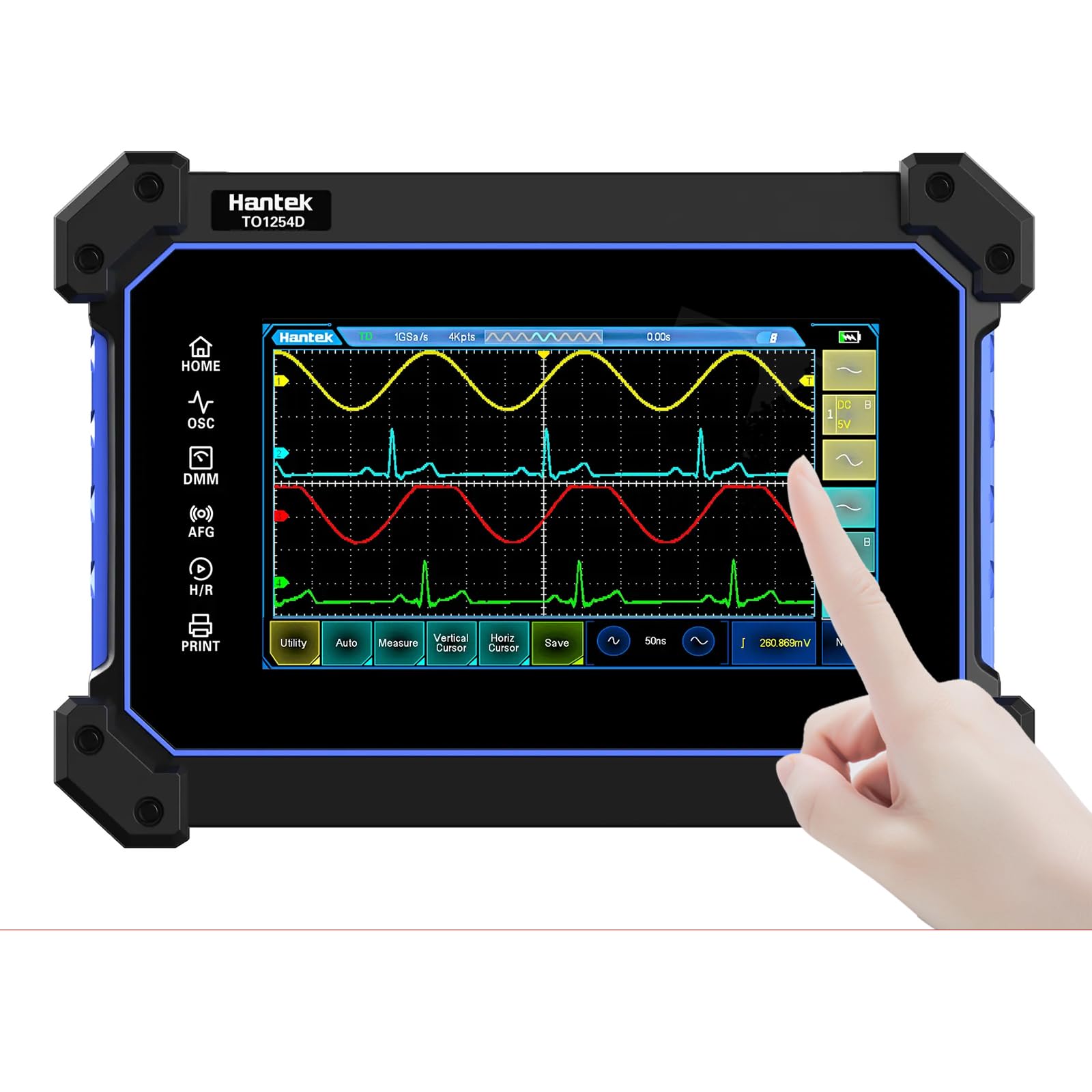 HantekTO1254D Touch Screen Digital Oscilloscope 4 CH+1CH 1250 MHz 1GSa/s Hanheld Tablet Digital Oscilloscope +Signal Source+Multimeter