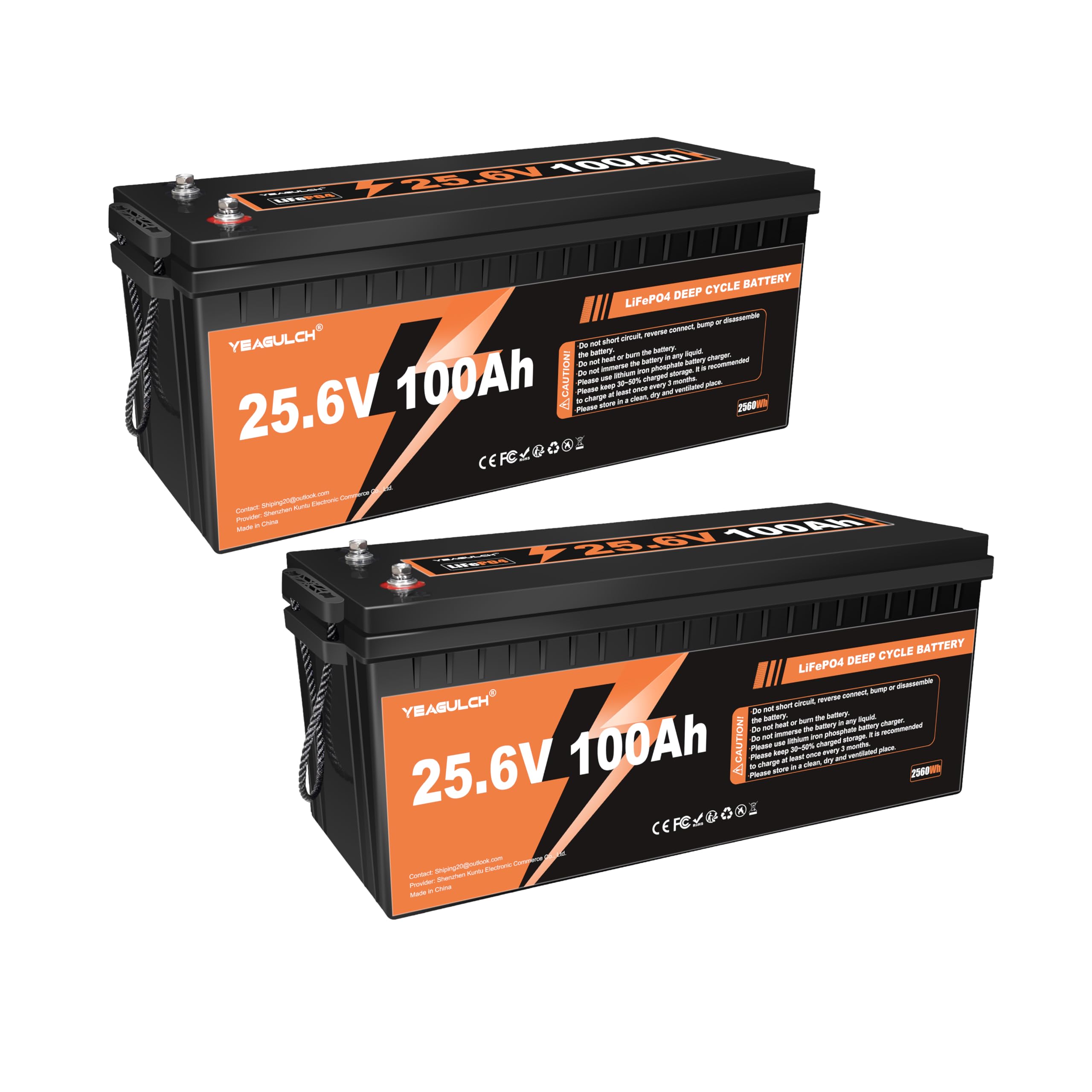 2 Unità Batteria Litio LiFePO4 24V 100Ah, 2560Wh, 4000-15000 Cicli, con BMS 100A, Batterie Lithium per Sistemi Solari Camper Accumulo Domestico Applicazioni Off-Grid e Sistemi di Accumulo Energetico