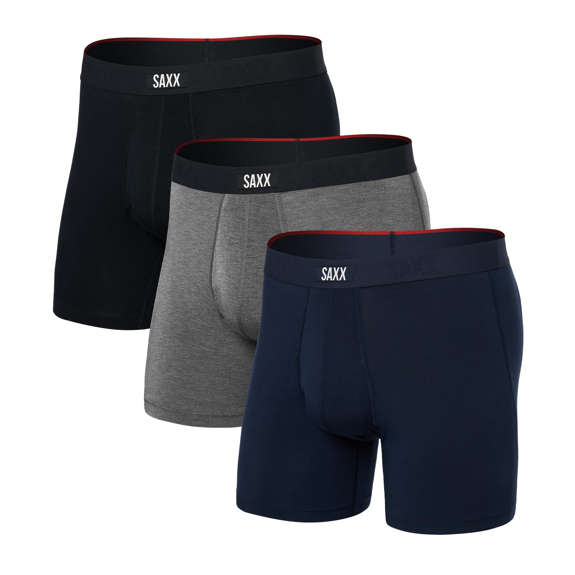 SAXX UNDERWEAR Mens Vibe Xtra Soft Comfort Boxer Brief Fly 3-Pack Black Dark Grey Heather Navy Medium