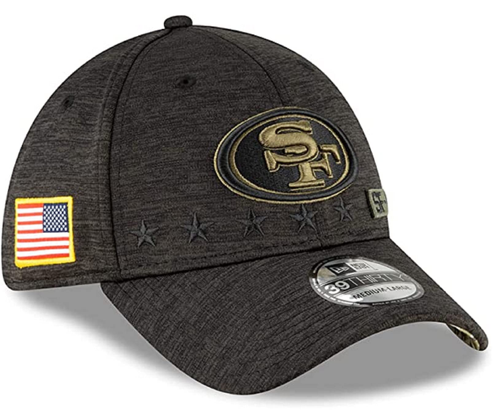 New EraMen's Heather Black Salute to Service Memorial Day Veteran Day 39Thirty Flex Stretch Cap Hat (49ers, Medium/Large)
