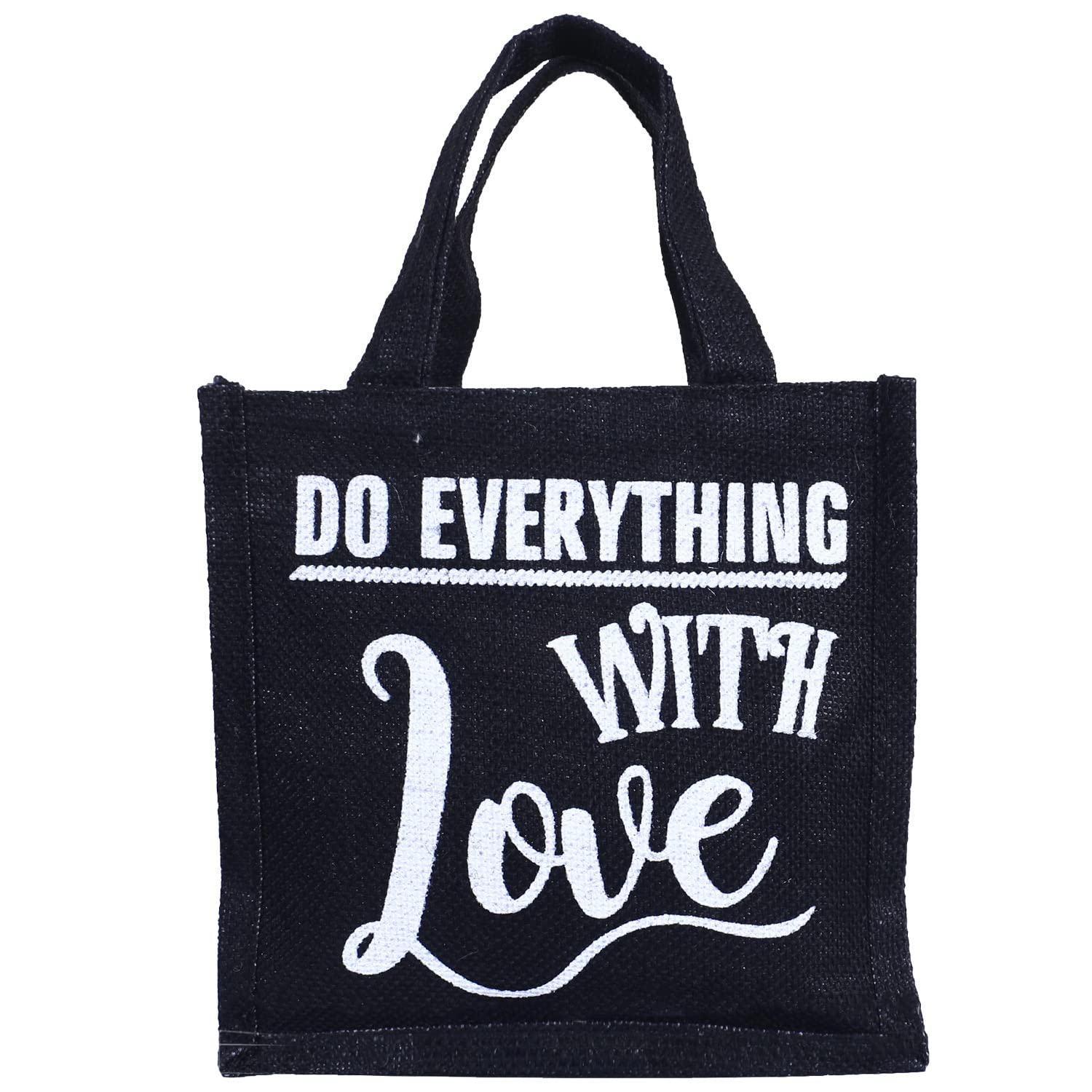 Kuber Industries Lunch Bag|Reusable Jute Fabric Tote Bag|Do Everything with Love Print Tiffin Carry Hand Bag with Handle for Office,School,Gift (Black) (B0BHTD9VBL) Amazon Price History, Amazon Price Tracker