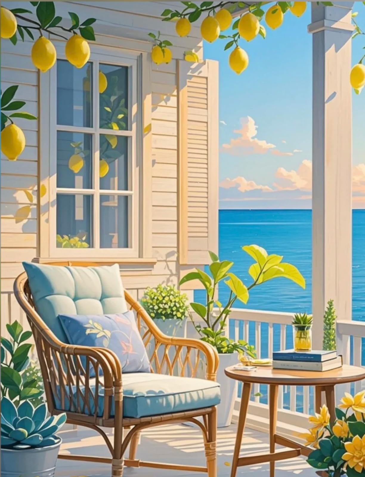 Stithej Stamped Cross Stitch Kit Seaside Lemon 11CT for Adult Beginners