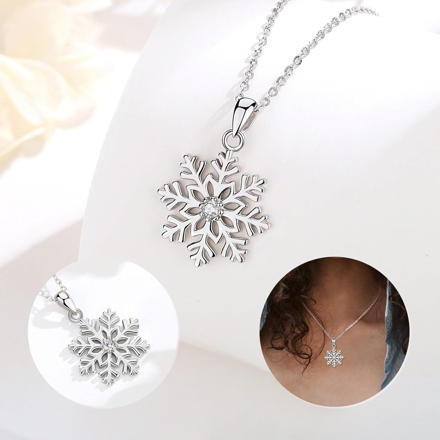 Vito 925 Sterling Silver Snowflake Necklace for Women, Dainty Snowflake Pendant Winter Jewelry Christmas Gift for Mom Wife Daughter, 18" Silver Chain - Image 9