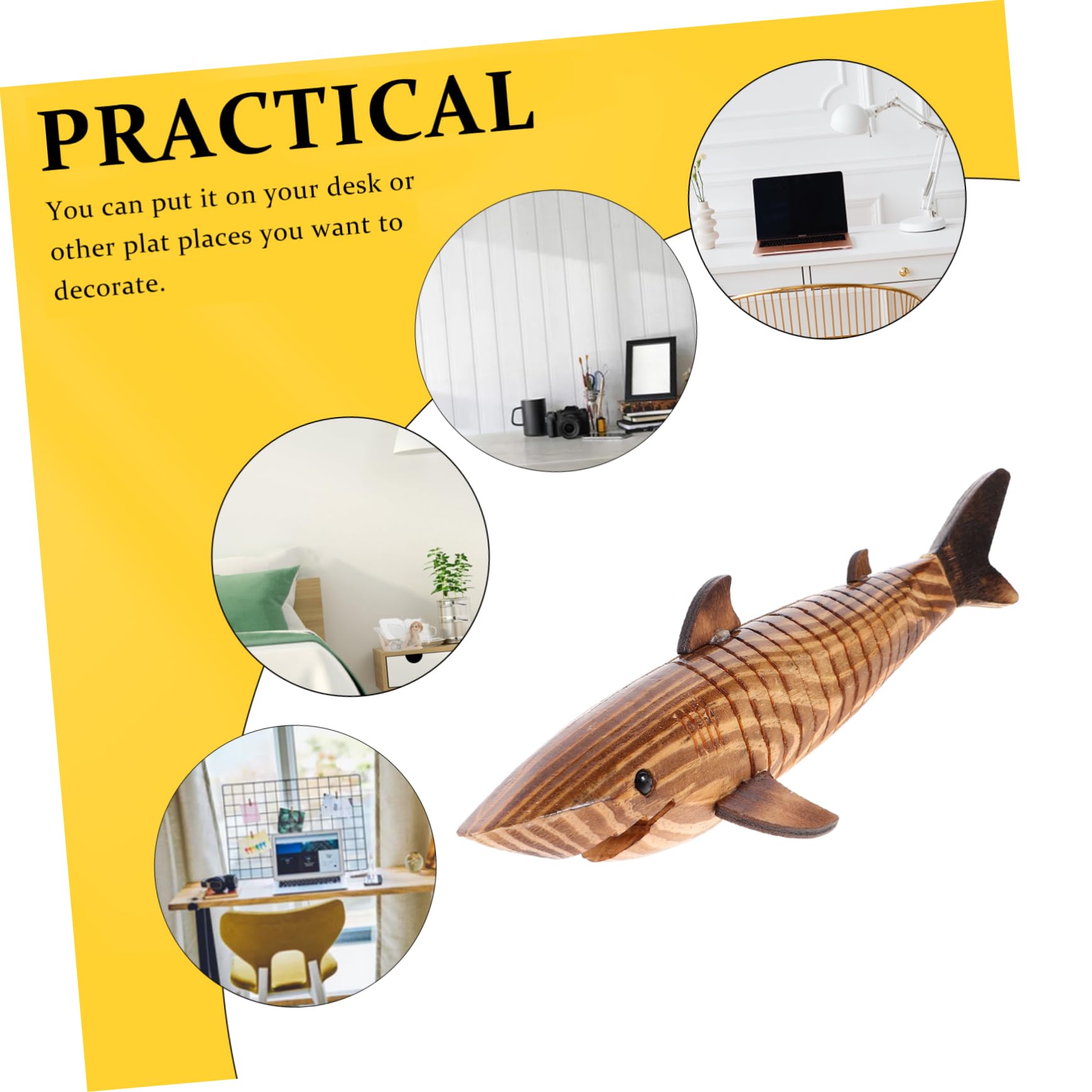HOMSFOU Wooden Shark Statue en Wiggle Animal Toy - Image 4