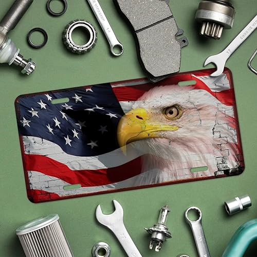 Miniatura 6 de Placa decorativa de bandera estadounidense con letrero de águila novedosa para automóvil, 6 x 12 pulgadas, libre de óxido, aluminio 040, resistente
