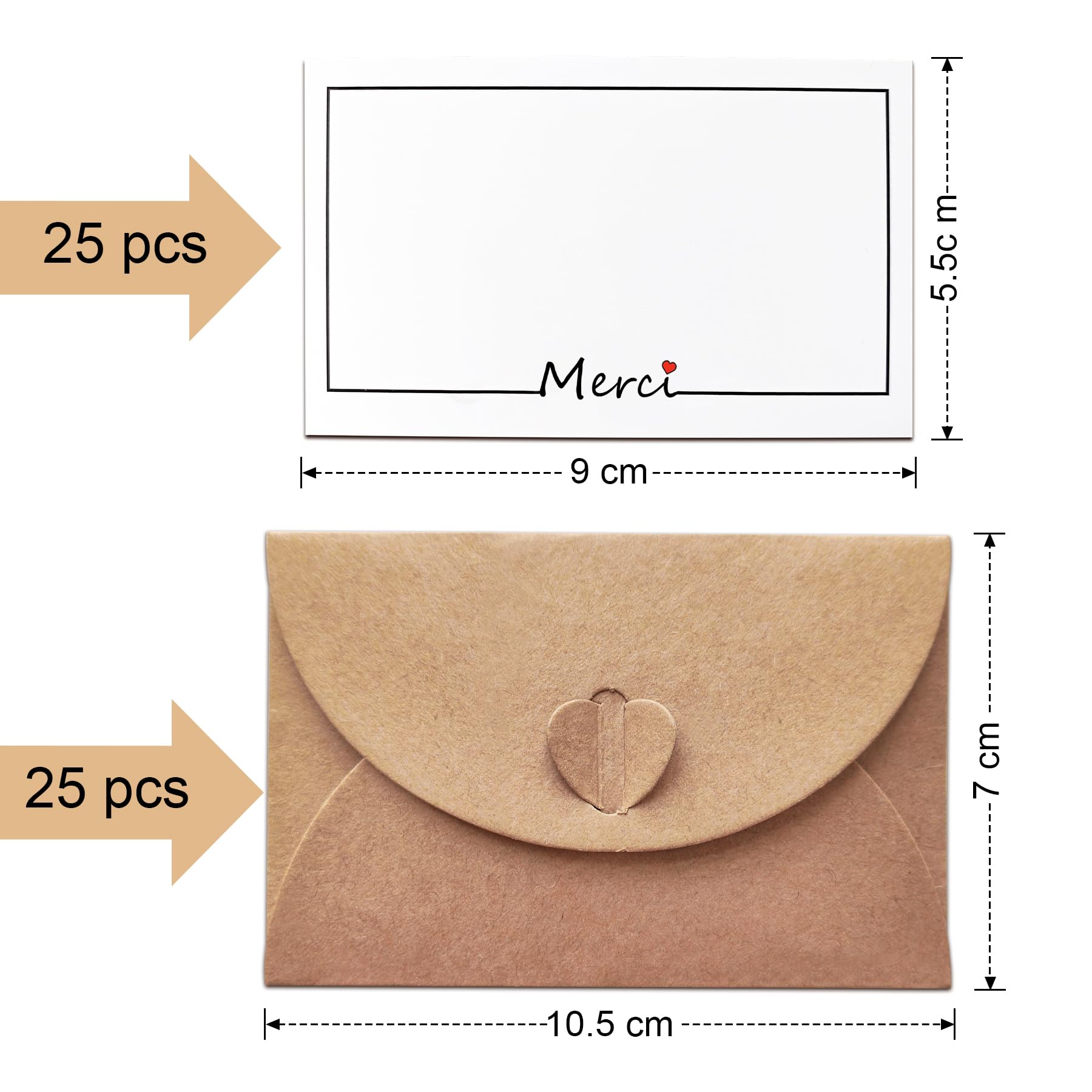 25 Pièces Petites Enveloppes Kraft avec 25 Cartes Vierges 10.6×7.6cm pour Noël Fête Invitation