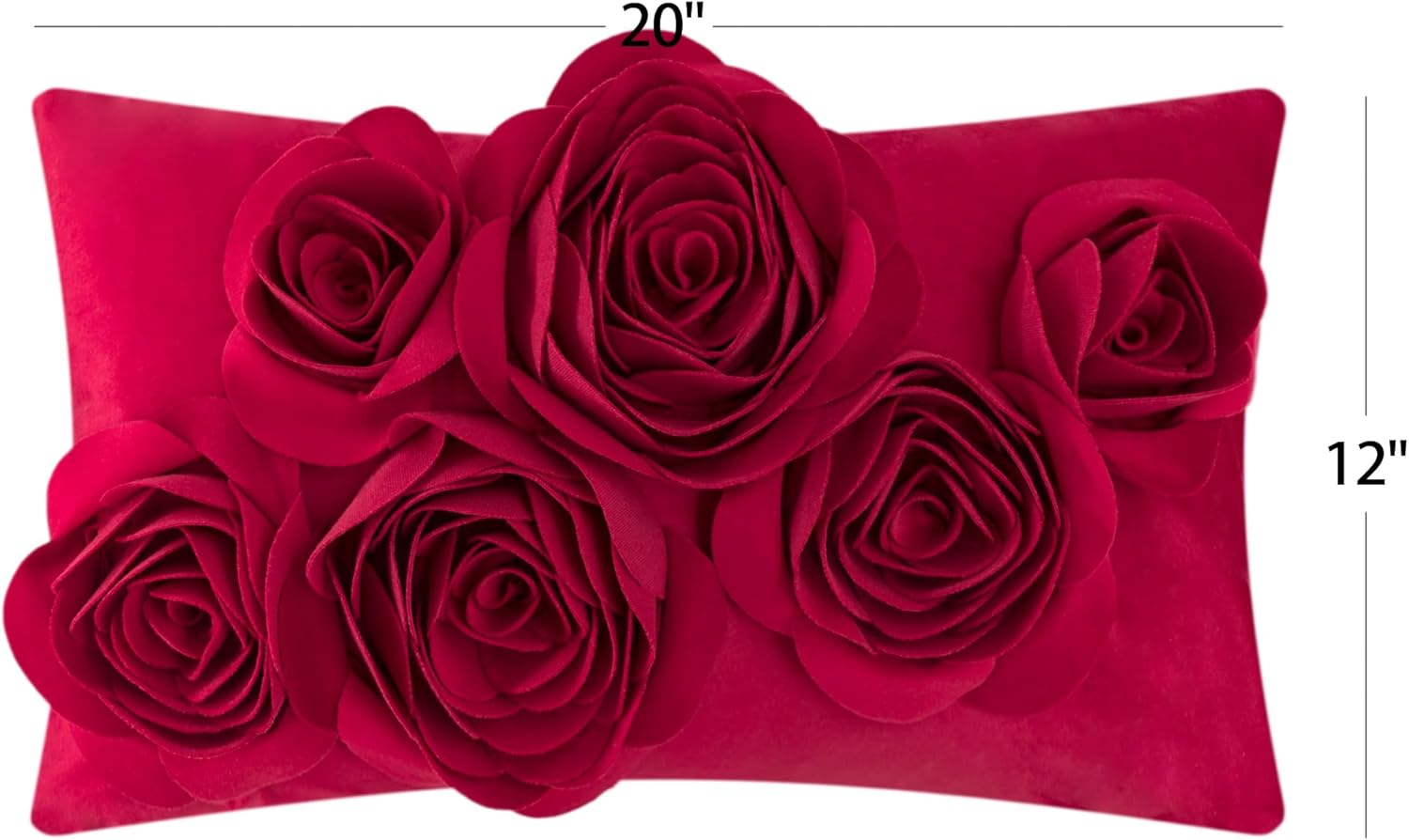 JWH 3D Flowers Throw Pillow Cover Decorative Soft Velvet Accent Floral Cushion Lumbar Pillowcase for Bed Sofa Couch Living Room 12x20 Inches Red