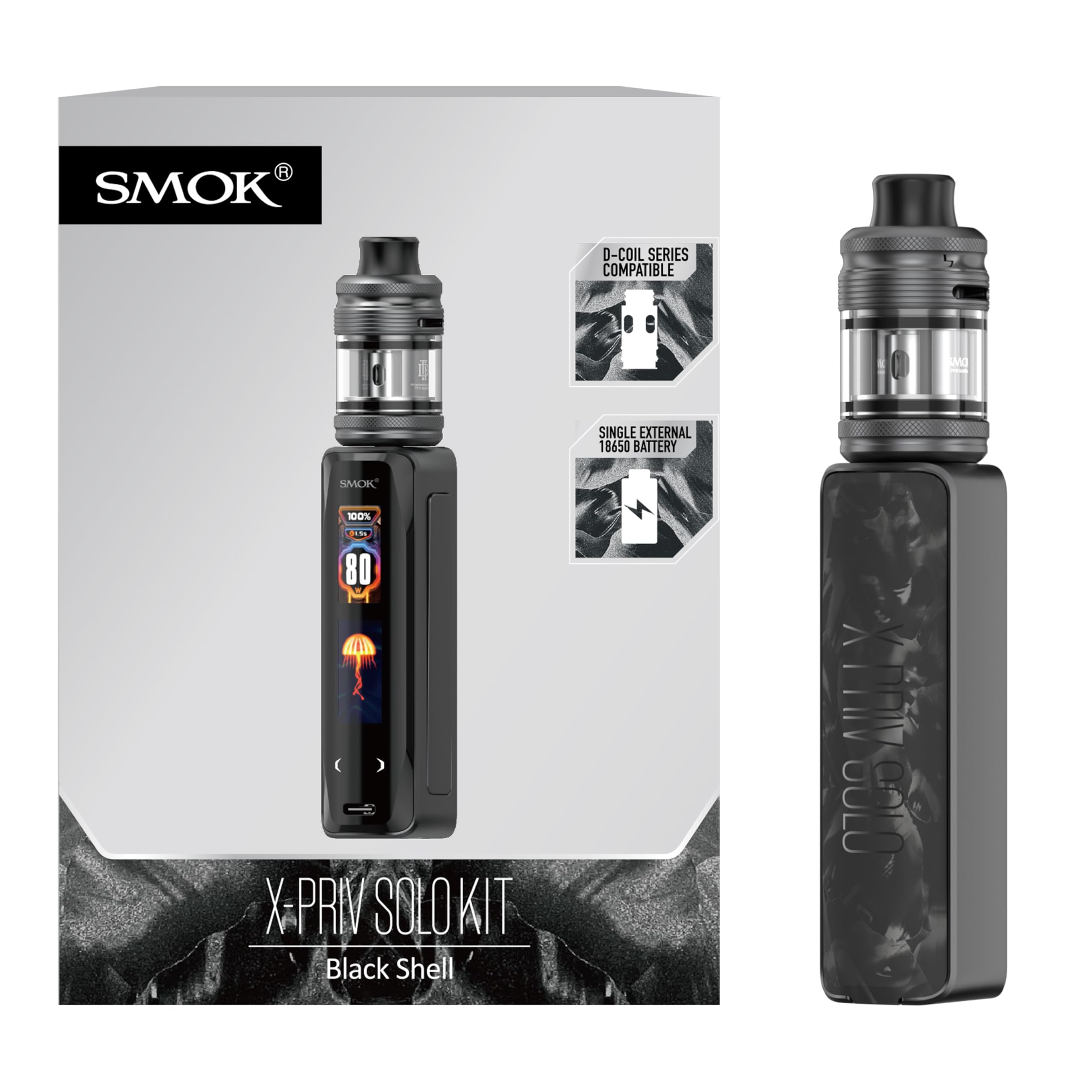 SMOK X-Priv Solo Kit 80W TF-D Tank 3,5 ml 18650 ohne Akku Schwarze Schale
