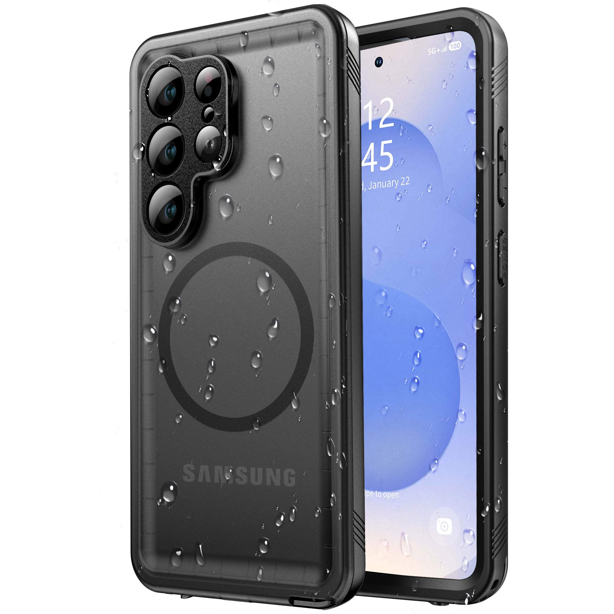 SPORTLINK Coque pour Samsung Galaxy S26 Ultra magnétique Compatible MagSafe, étanche IP68, Protection Antichoc Militaire 360° intégrale, Anti-poussière, écran et caméra intégrés, avec Cordon – Noir