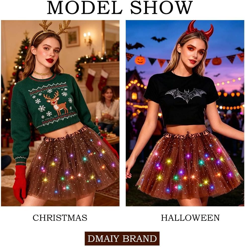 Light Up Women Tutu LED Tutus Skirt Layered Sparkly Skirts for Carnival Festival Costume Party Performance