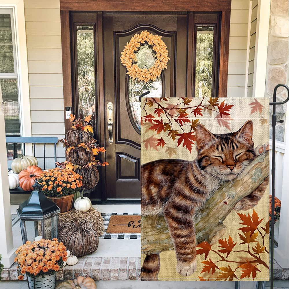 Balgardekor Bandiera Da Giardino Autunnale Con Gatto: Decorazione Bifacciale 30,5x45,7 Cm Per Esterni, Ringraziamento E Halloween