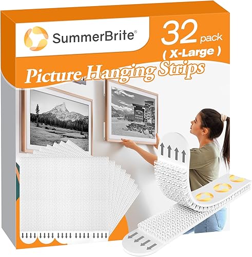 Tiras grandes para colgar cuadros resistentes (XL16 libras) 16 pares32 tiras sin daños, ganchos adhesivos de pared sin clavos, tiras adhesivas