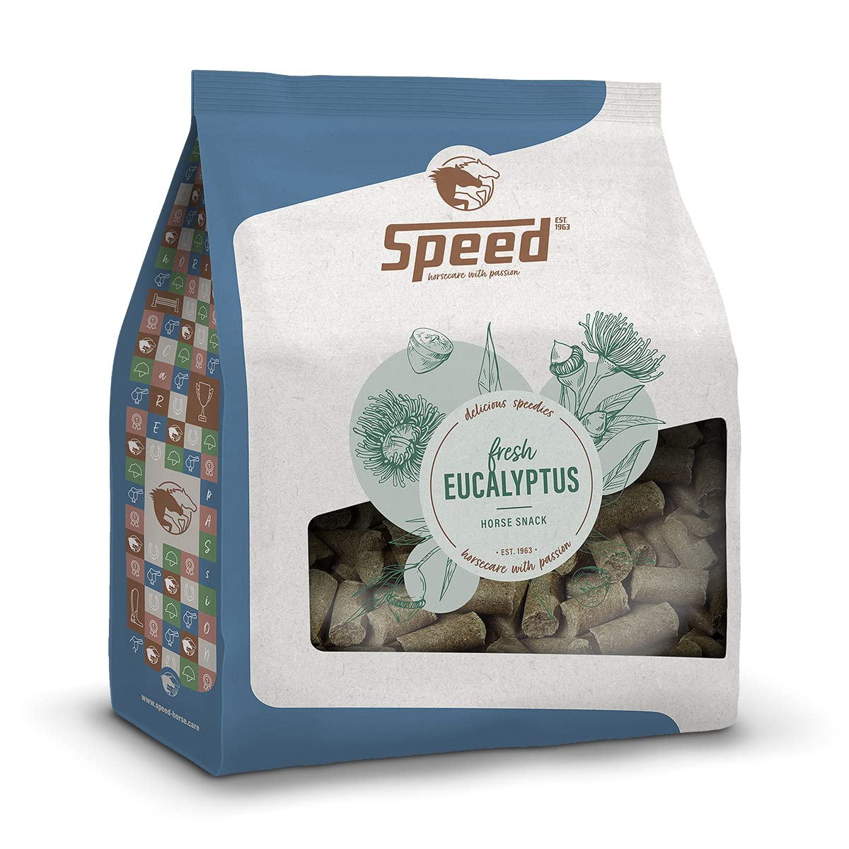 Speed Delicious speedies Eucalyptus, friandises pour Cheval au goût d'eucalyptus, collation rafraîchissante pour Chaque Cheval, Meilleurs ingrédients, Tout Simplement Pratique (5 kg)