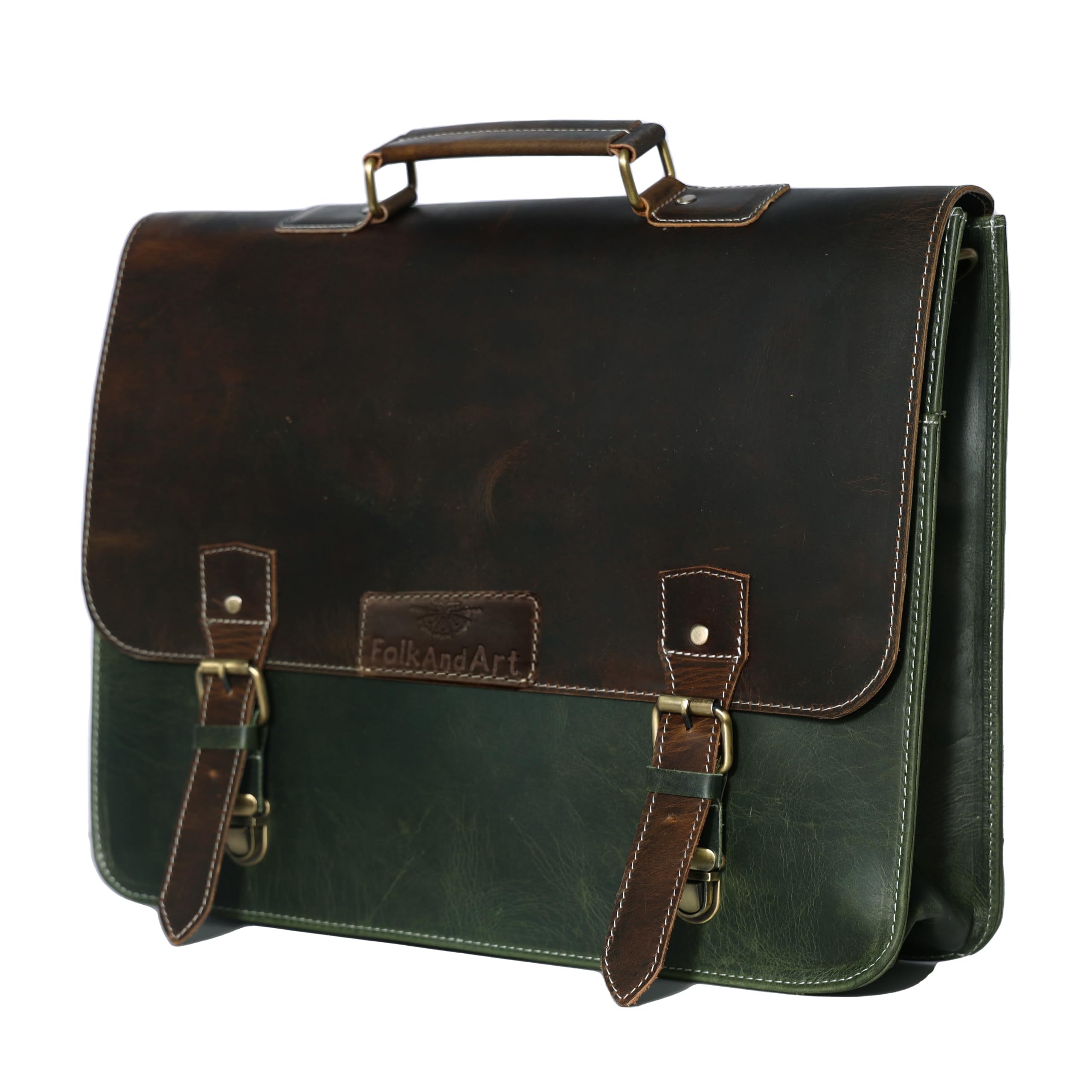 Genuine Leather Laptop Bag for Office & Travel-Handmade Vintage Briefcase,Messenger Bag,Leather Work Bag with Shoulder Strap (16 Inches)