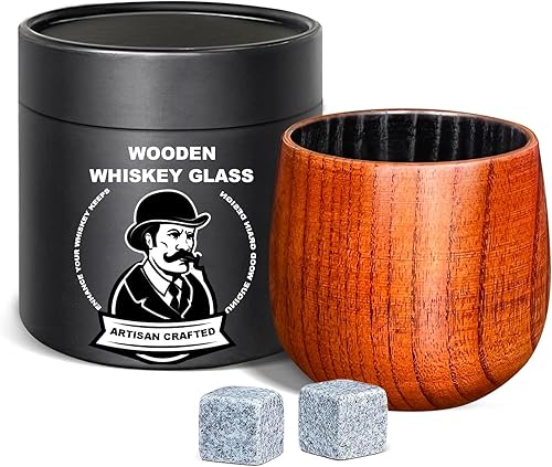 Miniatura 9 de Paquete de 2 Vasos de Whisky de Madera Carbonizada – Vasos de Bourbon para Hombres con Interior Quemado – Copas de Cóctel Old Fashioned – Regalos