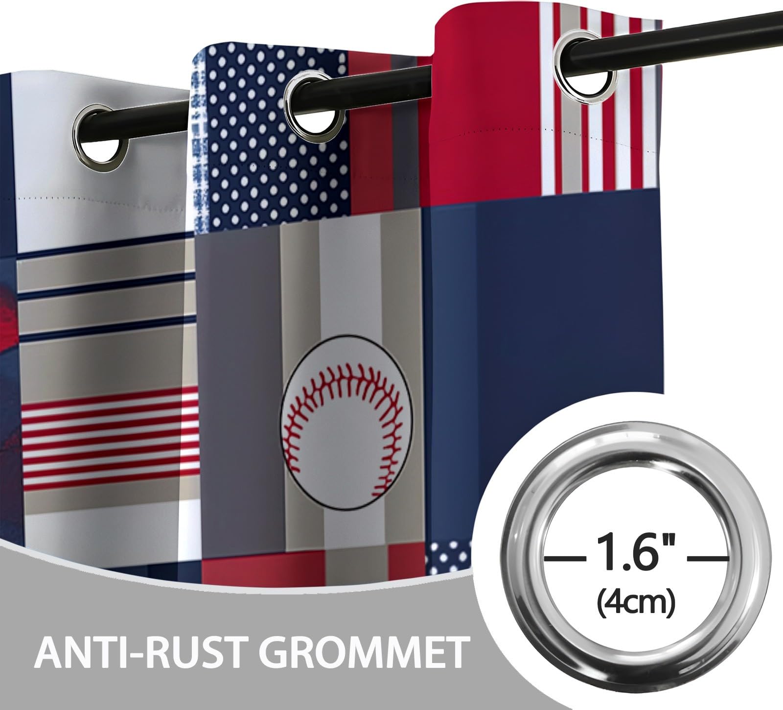 Generisch Blickdicht Vorhang Ösenschal Verdunkelungsvorhang 3D Patchworkmuster Baseball-Thema Gardinen Kinderzimmer Wohnzimmer Thermovorhang Polyester Vorhänge H215 x B110 cm 2Er Set