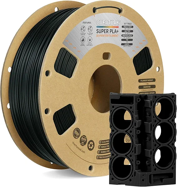 OVERTURE Super PLA+ Filament 1.75mm, Toughness Enhanced PLA Plus, Professional Toughness 3D Printer Filament 1kg (2.2lbs), High Precision +/- 0.02mm (Black)