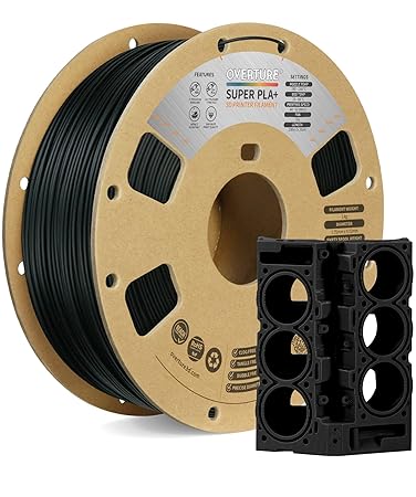 OVERTURE Super PLA+ Filament 1.75mm, Toughness Enhanced PLA Plus, Cardboard Spool, 1kg Filament (2.2lbs), Dimensional Accuracy +/- 0.02 mm (Black)