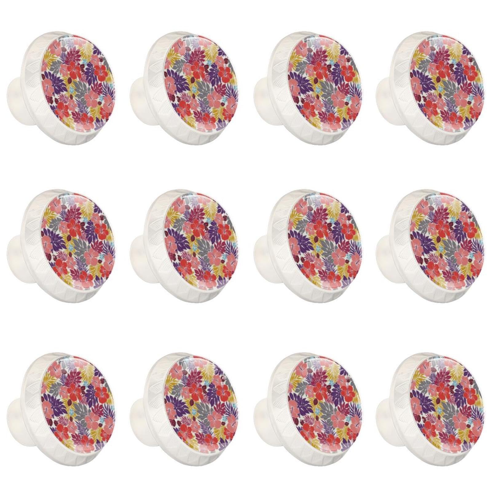 Boutons de tiroir transparents en verre cristal motif floral pour armoire et cuisine